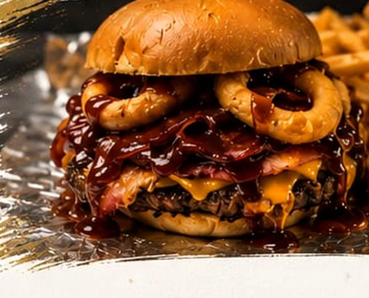 Hamburguesa BBQ con aros de cebolla